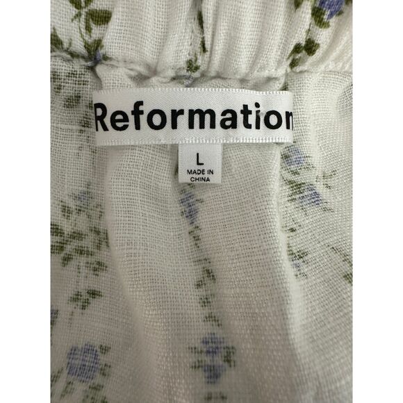 Reformation Maui Floral Cottage Linen Halter Mini Dress Size Large - Picture 2 of 7